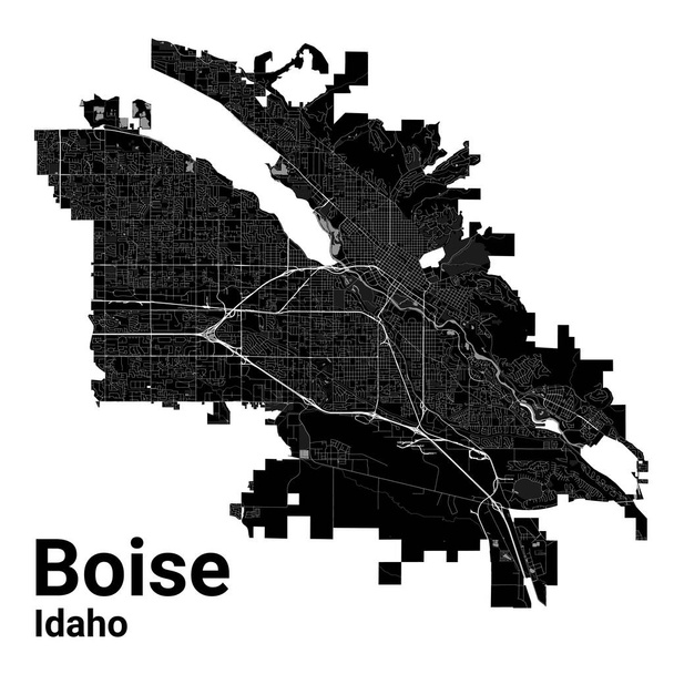Boise city map, capital of the USA state of Idaho. Municipal administrative borders, black and white area map with rivers and roads, parks and railways. Vector illustration. - Vector, Image