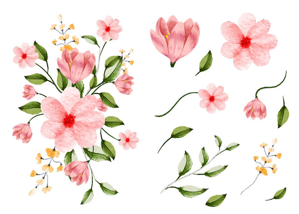 запрошення на весілля квітковий дизайн букета з акварельними квітами та листям
 - Вектор, зображення