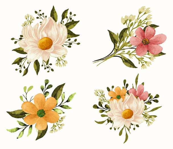 Υδατογραφία μπουκέτο διάνυσμα ζωγραφική με λουλούδια και φύλλα - Διάνυσμα, εικόνα