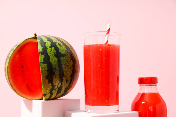 Concept of fresh and tasty summer drink - Watermelon smoothie - 写真・画像