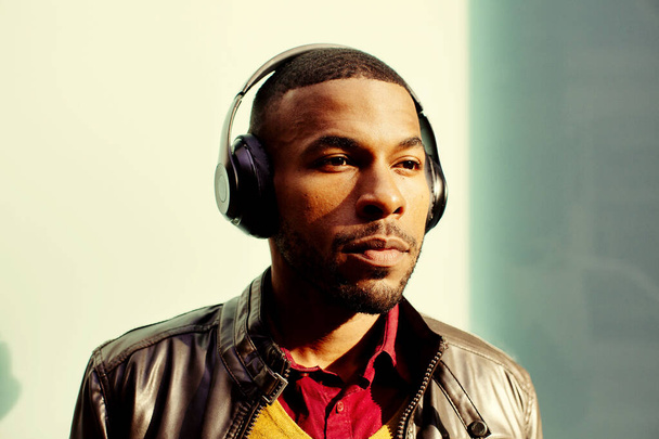 man with headphones listening calm music - Фото, изображение