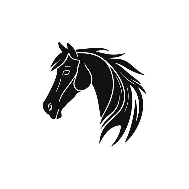Horse face logo of horses head silhouette clipart illustrator vector. stallion Horserace icon of animal symbol, isolated on white background. - Vector, Image