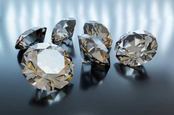 Beautiful 3D Rendered Shiny Diamond on light surface - Fotoğraf, Görsel