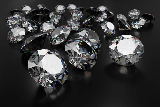 Hermoso 3D renderizado diamante brillante en la superficie negra - Foto, imagen