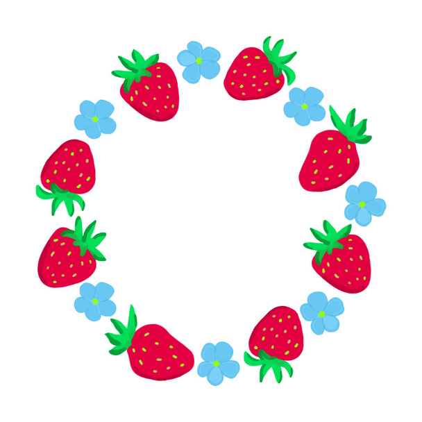 Sweet summer fruit background. Red strawberry and blue flower - Vector, afbeelding
