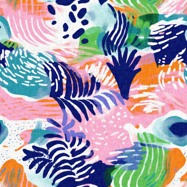  シームレスなトレンディーな水中コンブと海藻の繰り返しの背景。熱帯近代的な海岸パターン衝突ファブリック夏のビーチテキスタイルデザインのためのサンゴ礁プリントリネン綿効果. - 写真・画像