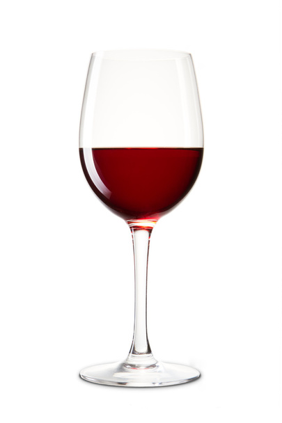 Copa de vino en un blanco con vino tinto
 - Foto, imagen