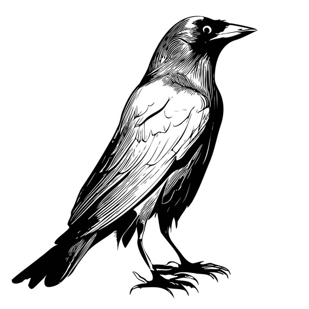 鳥の手の落書きスタイルのイラストでスケッチを描いたカラス - ベクター画像