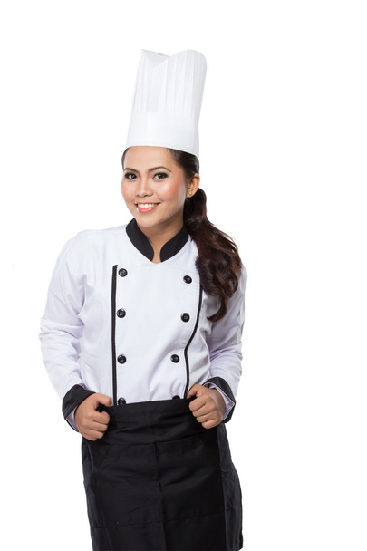 female chef in a traditional hat and coat - 写真・画像