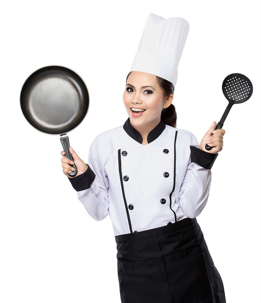 young woman Chef in action - Фото, изображение