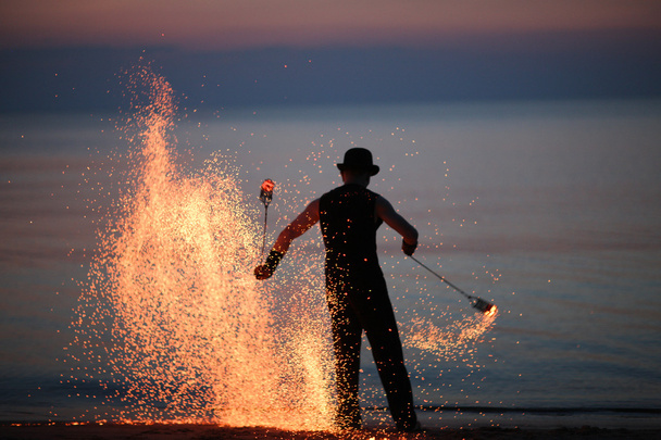 Fire show on the beach - Photo, Image