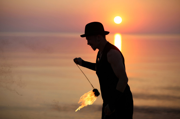 Fire show on the beach - Photo, Image