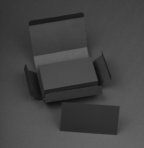 Gray business cards in the gray box. - Foto, Imagem