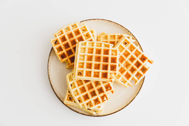 Belgian waffles on white table. top view - Photo, image