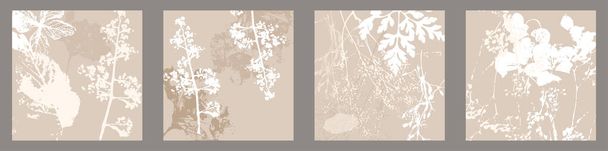 Zartes Vektormuster mit Wildblumen, Kräutern und Pflanzen. Weiche Pastellfarben erröten beige rosa Hintergrund - Vektor, Bild
