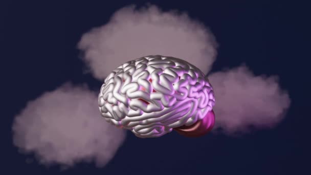Cerebro humano en las nubes creativo arte contemporáneo 3d animación 4K. Conciencia de la salud mental Trastorno Mindfulness Desarrollo cognitivo Bienestar mental Ansiedad Tristeza Depresión Fatiga Burnout emocional - Metraje, vídeo