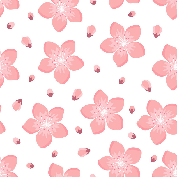 Sakura Cherry Blossom Pattern Seamless, japanese background, vector illustration, design for invitation, fabric, packaging, postcard, greeting cards - Vektör, Görsel