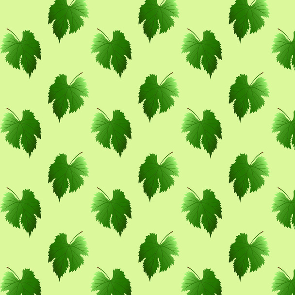 Seamless pattern grape leaves. Green leaf. Vector illustration. - Vector, imagen