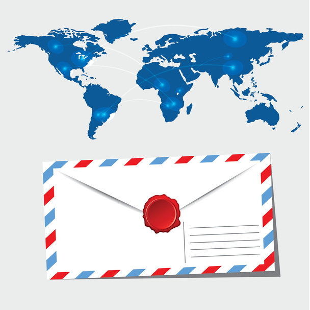 Envelope and world map - Vector, afbeelding