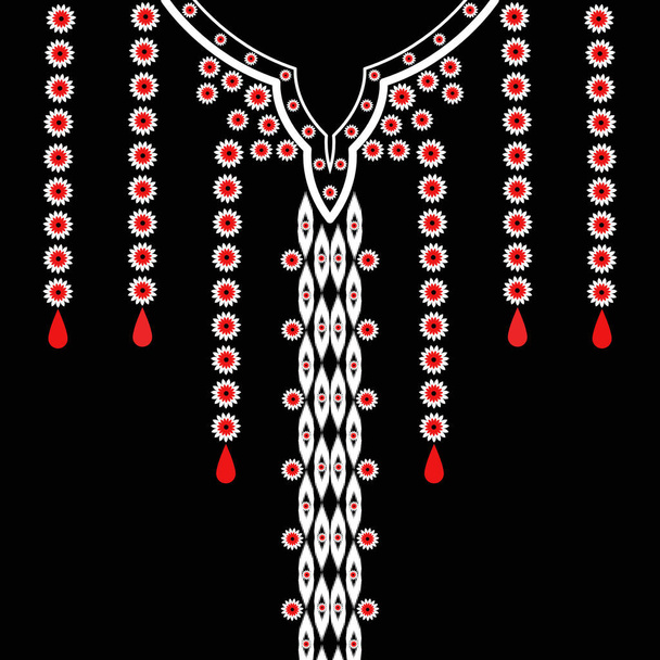 Traditionele geometrische etnische geborduurde halslijn voor blouse en jurk ontwerp - Vector, afbeelding
