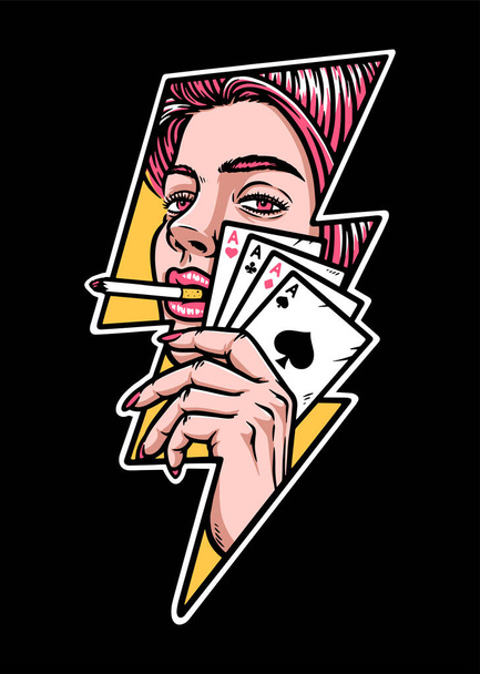 beautiful woman is holding playing cards - Vector, Image