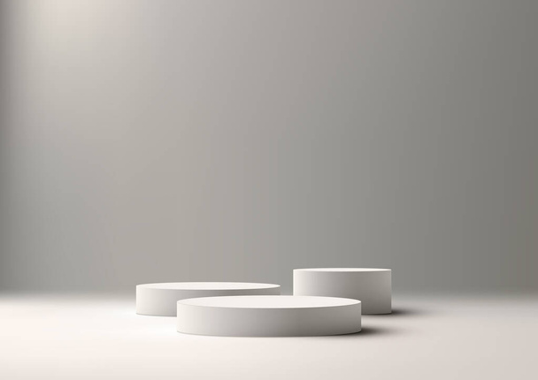 Elevare i vostri disegni con questo gruppo realistico 3D di mockup cilindro podio bianco. Mostra i tuoi prodotti in uno stile moderno e minimale. Perfetto per display, oggetti e presentazioni. - Vettoriali, immagini