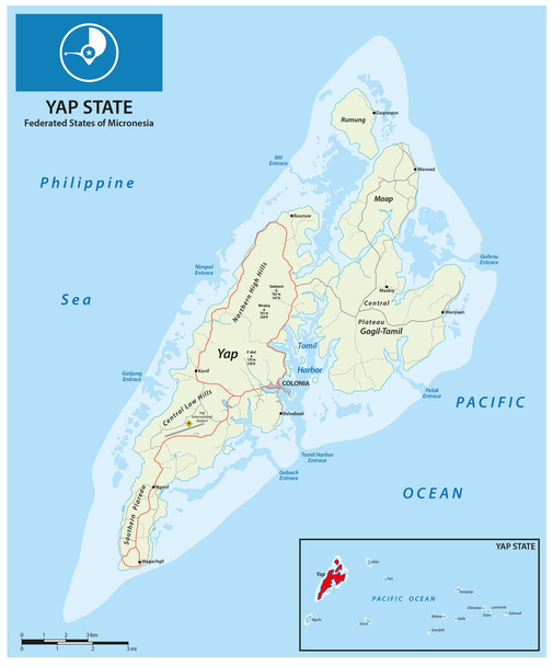 Carte routière de l'île de Yap, États fédérés de Micronésie - Vecteur, image