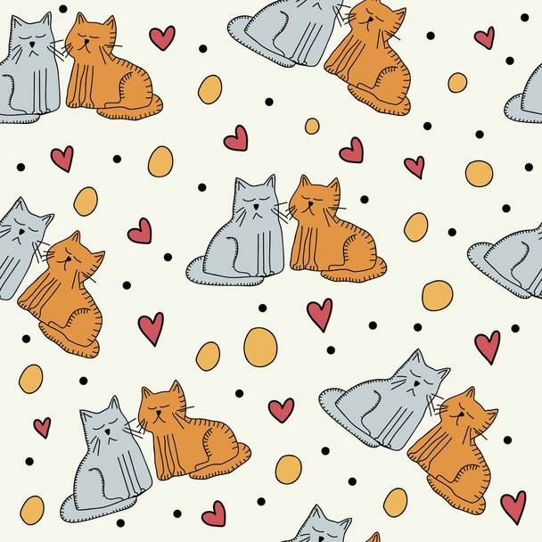 Cats in love seamless pattern - Vektor, Bild