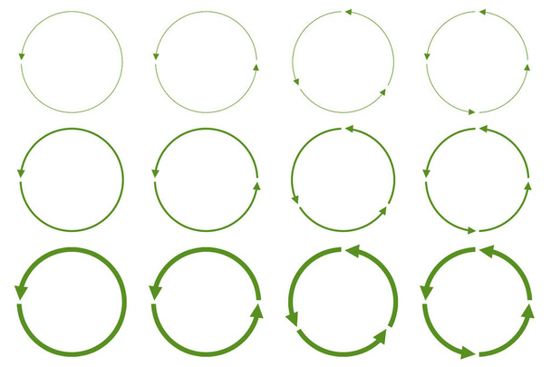 Set of green circle arrows isolated on white background, 3d rendering - Foto, Bild