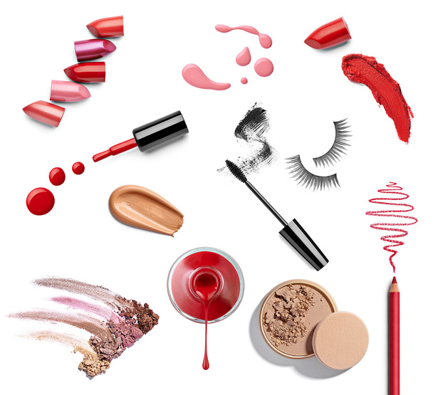Make-up Schönheit Lippenstift Nagellack Flüssigpuder Mascara Bleistift - Foto, Bild