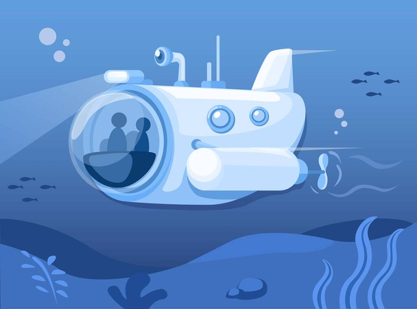 Navegação submarina sob as profundidades do oceano Cena Cartoon ilustração Vetor - Vetor, Imagem