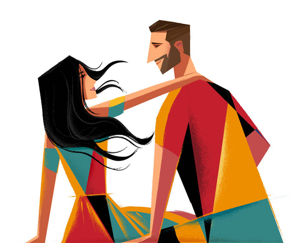 woman and man vintage style illustration , couple concept  - Vettoriali, immagini