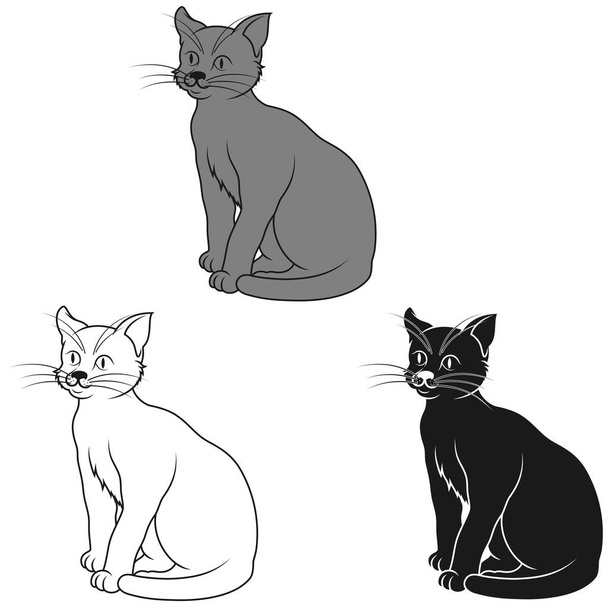 Projeto preto do vetor do gato, gato preto no estilo dos desenhos animados, mascote da bruxa no Halloween - Vetor, Imagem
