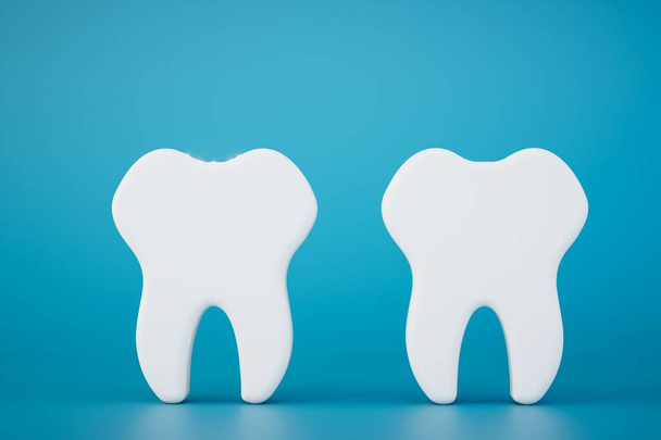 The concept of dental treatment. Silhouette of a teeth on a blue background. copy paste. 3D render. - Фото, зображення