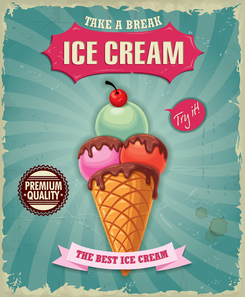 Vintage ice cream poster design - Vettoriali, immagini