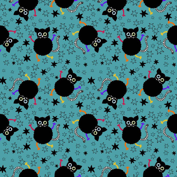 Cartoon animals seamless Halloween cats pattern for wrapping paper and fabrics and linens and kids clothes print and festive packaging and accessories and cute notebooks. High quality illustration - Foto, afbeelding