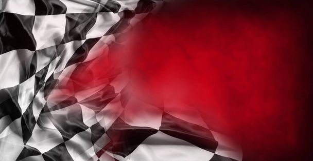 Bandera a cuadros en blanco y negro sobre fondo rojo - Foto, imagen