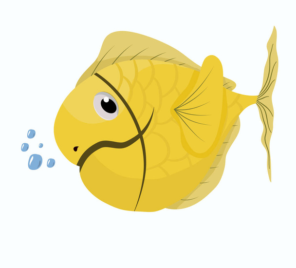 Yellow Fish Cartoon płaski projekt Cute ekspresji zwierząt - Wektor, obraz