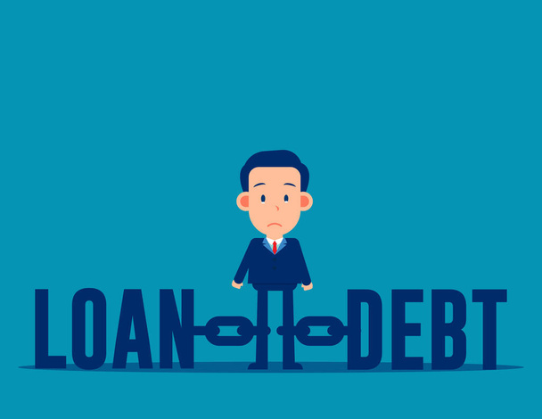 Деловой человек связан на грани между займом и долгом. Векторная иллюстрация деловой карикатуры - Вектор,изображение