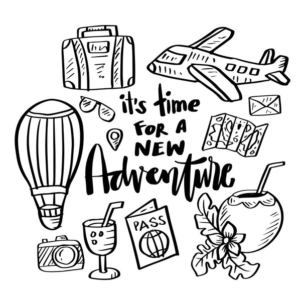 It's time for a new adventure, hand lettering. Poster travel quote. - ベクター画像