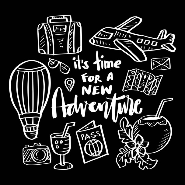 It's time for a new adventure, hand lettering. Poster travel quote. - Vector, Imagen