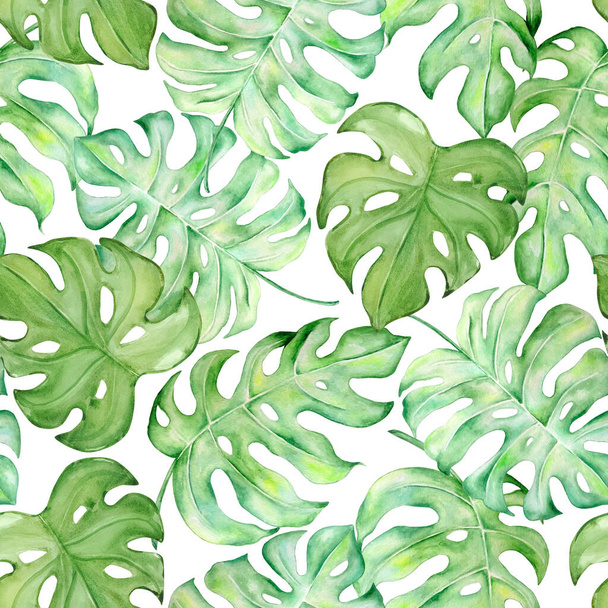 Seamless pattern of watercolor tropical leaves and branches - Fotó, kép