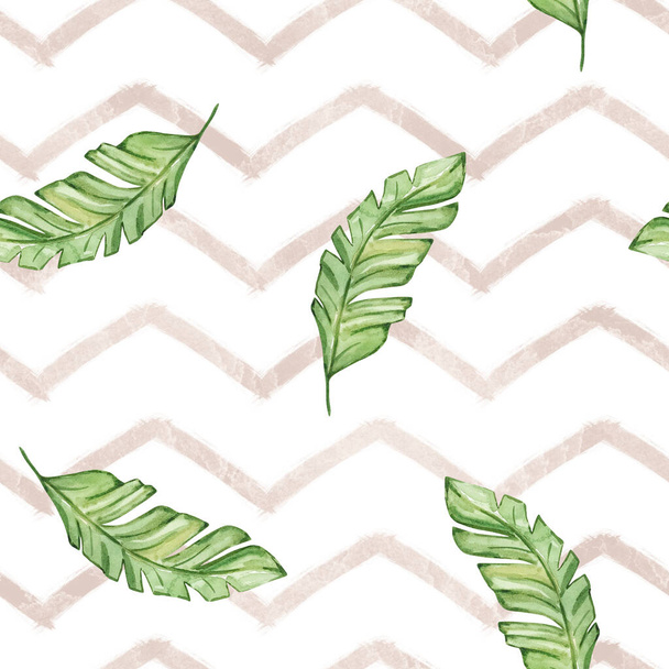 Seamless pattern of watercolor tropical leaves and branches - Foto, immagini