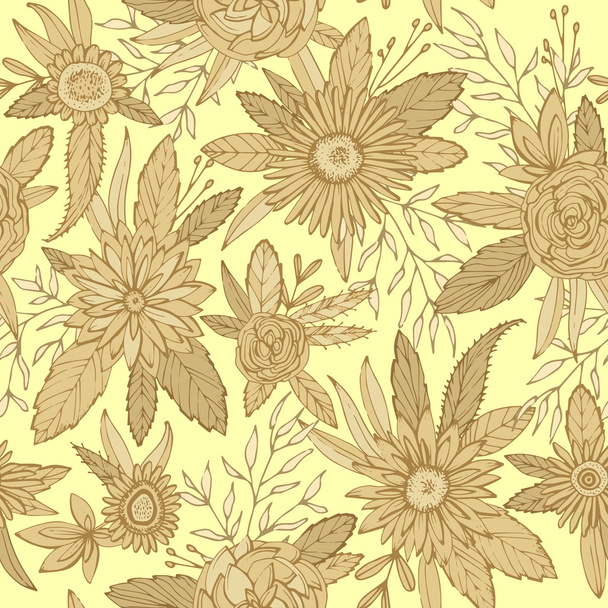 Seamless pattern of botanical flowers and petals. - Vector, imagen