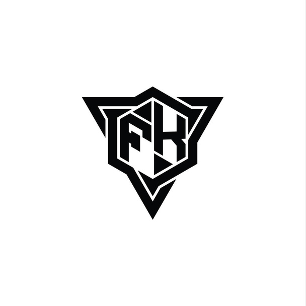 FK Letter Logo monogram hexagon shape with triangle outline sharp slice style design template - Photo, Image