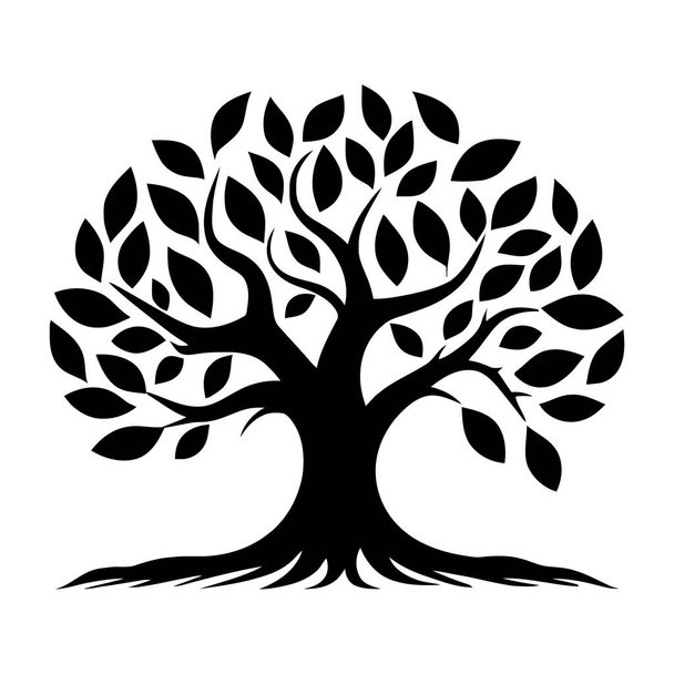 Silueta de árbol. Imagen negra abstracta de un árbol con hojas. Ilustración vectorial. IA generada - Vector, imagen