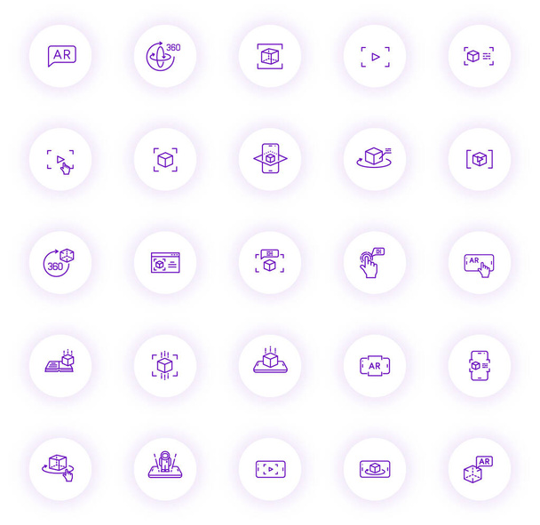 rozšířená realita fialové barvy obrysu ikony na světlých kruhových tlačítek s fialovým stínem. rozšířená sada ikon reality pro web, mobilní aplikace, ui design a tisk - Vektor, obrázek