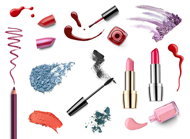 Make-up schoonheid lippenstift nagellak vloeibaar poeder mascara potlood - Foto, afbeelding