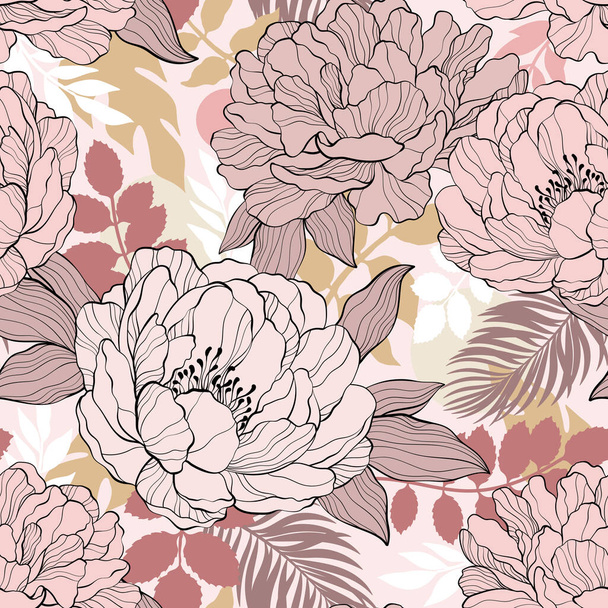 Abstract seamless background with Peony flowers in vintage style. Pastel color concept. - Vektori, kuva