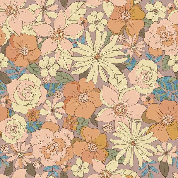 Seamless floral pattern with Hand drawn botanical vintage small flowers and leaves. Vector illustration. - Vektor, obrázek